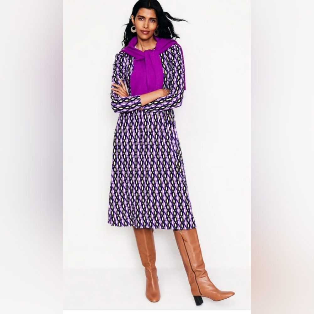 Boden, Puff Sleeve Dress, Purple, Size 8L. NWT - Picture 2 of 4